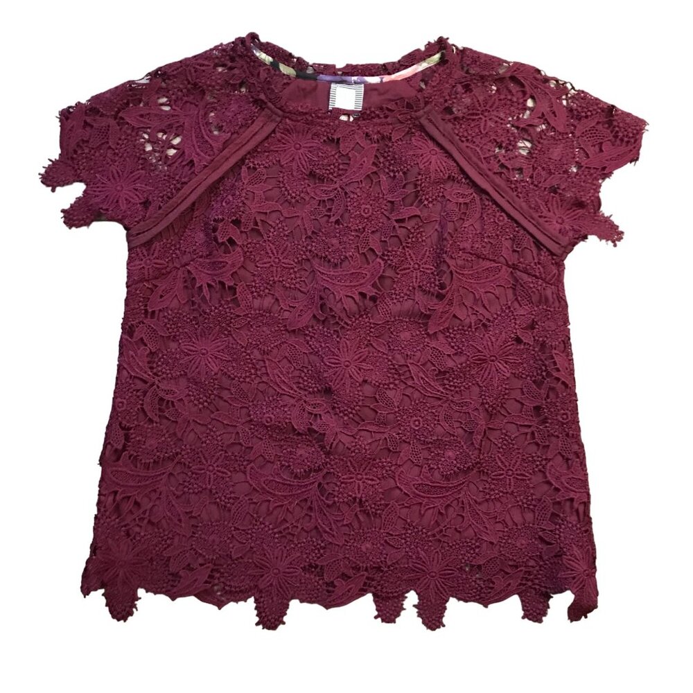 Guest Editor Anthropologie Lace Blouse Women's Medium Lace Lined Short‎ Sleeve